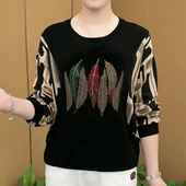 t恤女士春秋季 2025新款 中老年妈妈大码 长袖 洋气减龄小衫 内搭上衣