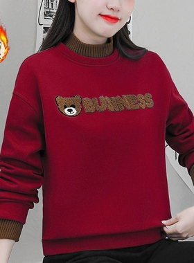 加绒卫衣女2025新款加厚宽松大码洋气秋冬中年妈妈保暖上衣外套女