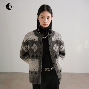 00创世纪元 灰调织格 绵羊毛混织 圣诞新年节日开衫