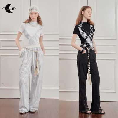 创世纪元【丝缕花印】蕾丝印花白色短袖女t恤高级小众不撞款上衣