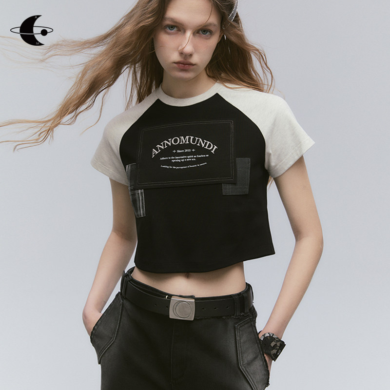 annomundi创世纪元 美式复古 原创刺绣短款微宽松不褪色插肩袖t恤