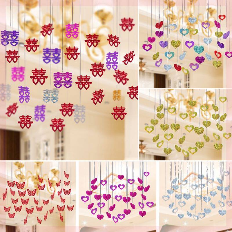 Below LFlower Room Love Heart-shaped Heineed Silk with golden colored band Balloon Colorful with pendant hanging pendant accessories New house