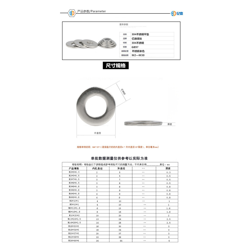 。不锈钢304加大平垫加厚平垫片平垫圈M3/M4/M5/M6/M8/M10/M12-M2