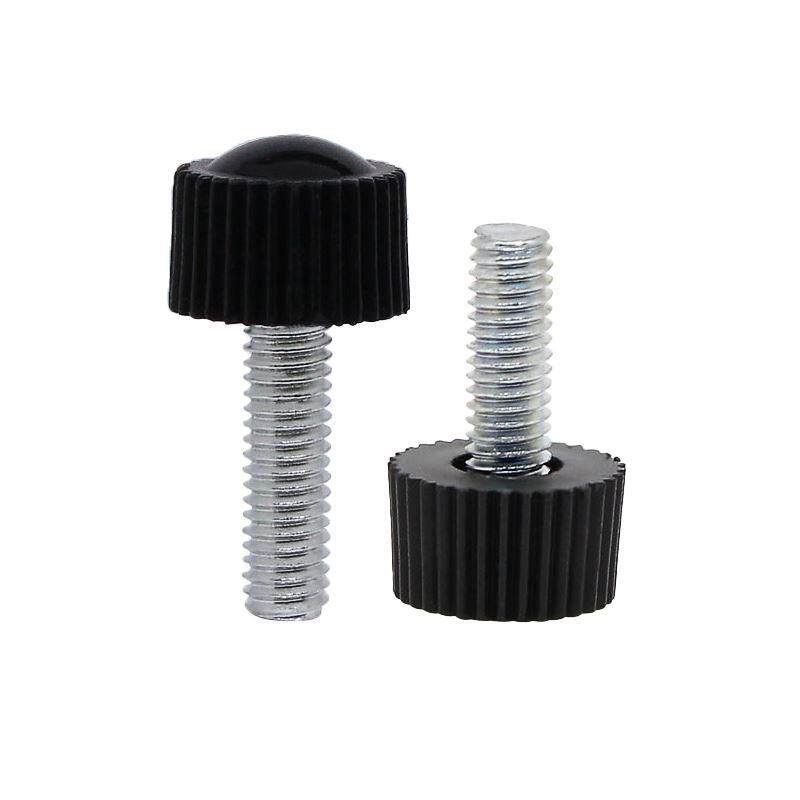 黑色胶头手拧螺丝塑料手柄可调节手扭螺钉圆形直纹把手螺栓M4M5M6