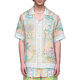 casablanca 25s 网球贝壳 夏威夷度假英伦风丝绸百搭男女短袖衬衫