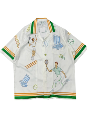 casablanca 26 橙网球人像  印花 宫廷西西里风男女同款 丝绸衬衫