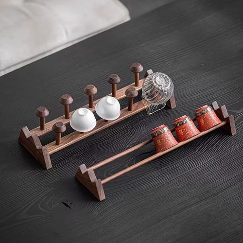 胡桃木杯架茶杯架中式沥水置物架茶道配件功夫茶杯茶具实木收纳架