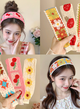 田园风针织刘海贴发带女2026新款刺绣魔术贴发箍发卡洗脸头箍发饰