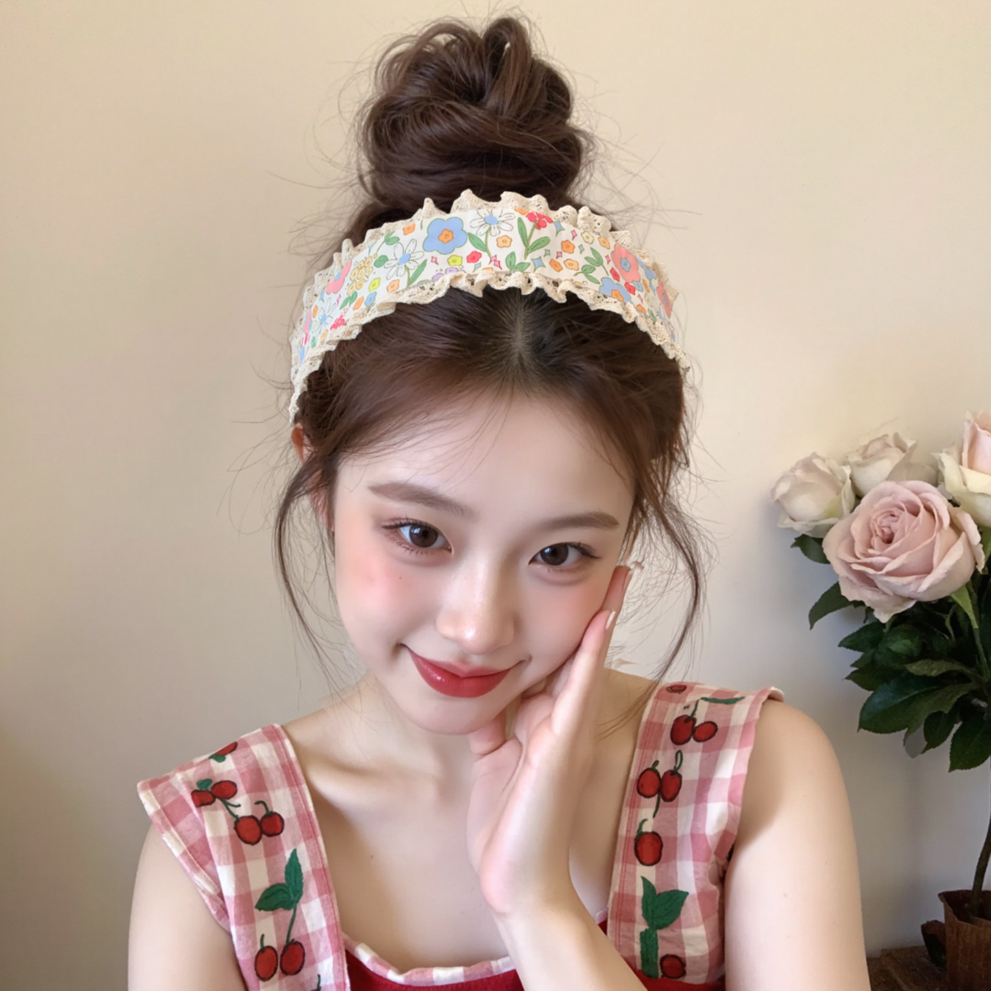法式田园风甜美少女针织发带魔术贴固定成人碎发刘海整理发箍头饰