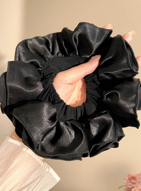 韩系黑色双层缎面大肠发圈女气质高级感扎发低马尾皮筋丸子头发绳