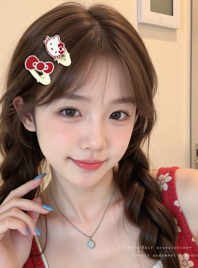 卡通kitty猫咪发夹女2026新款甜美可爱侧边刘海碎发夹红发卡发饰