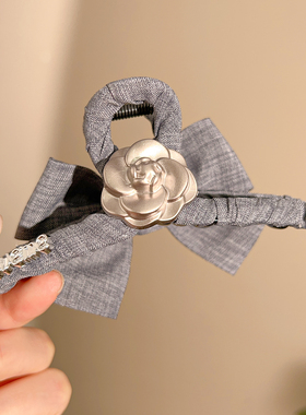 法式气质布艺灰色大蝴蝶结抓夹女后脑勺发夹盘发鲨鱼夹子发卡发饰