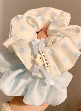 韩系蓝色波点大肠发圈女气质慵懒风扎头发低马尾头绳发绳皮筋发饰