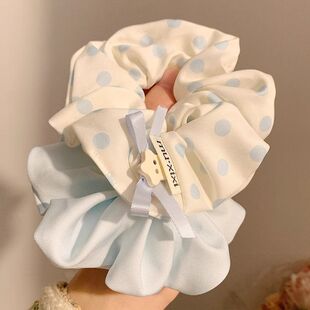 韩系蓝色波点大肠发圈女气质慵懒风扎头发低马尾头绳发绳皮筋发饰