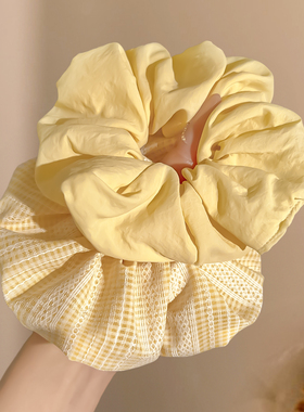 元气少女奶黄色大肠发圈2026新款女夏韩系扎丸子头低马尾发绳头饰