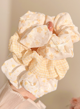 韩系奶油鹅黄色云朵大肠发圈女高级感扎发头绳丸子头发绳皮筋发饰