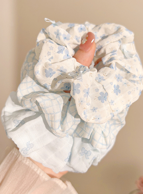 森系蓝色大肠发圈女小清新韩系秋季扎头发丸子头发绳头绳皮筋发饰