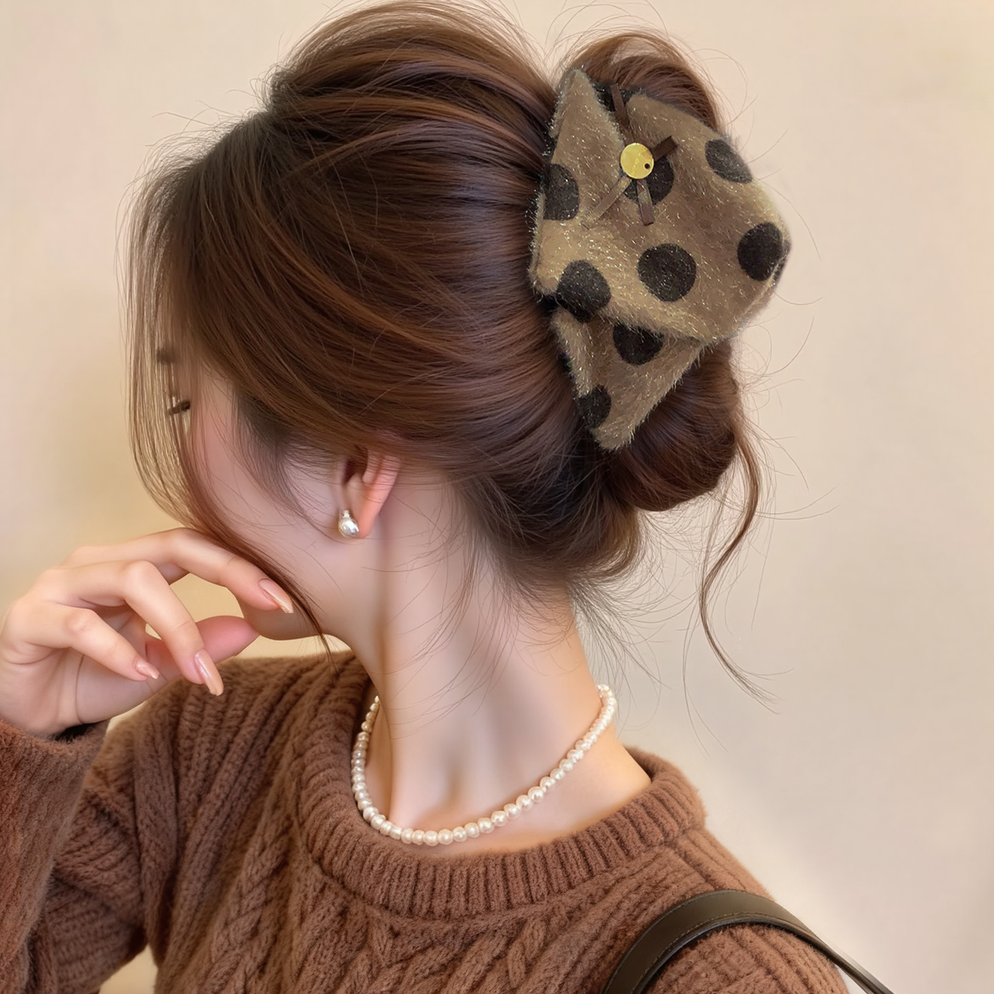 法式复古波点三角抓夹高级鲨鱼夹