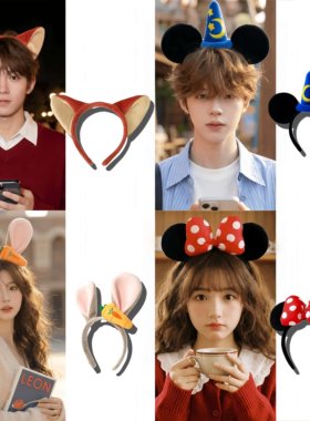 迪士尼头饰女孩氛围感游乐园打卡拍照装备米奇耳朵雪莉玫毛绒发箍