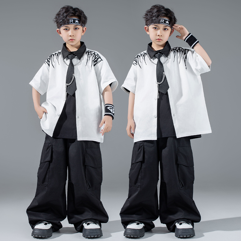 街舞儿童潮服男童架子鼓演出服少儿hiphop炸街表演服嘻哈新款套装