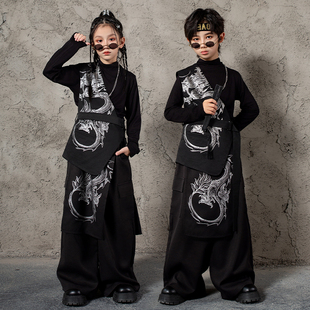 街舞儿童潮服酷帅龙纹中国风演出服男童古装 舞蹈表演服女童练功服