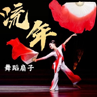 流年舞蹈扇子古典舞扇子中国风长绸扇表演演出跳舞专用真丝道具扇