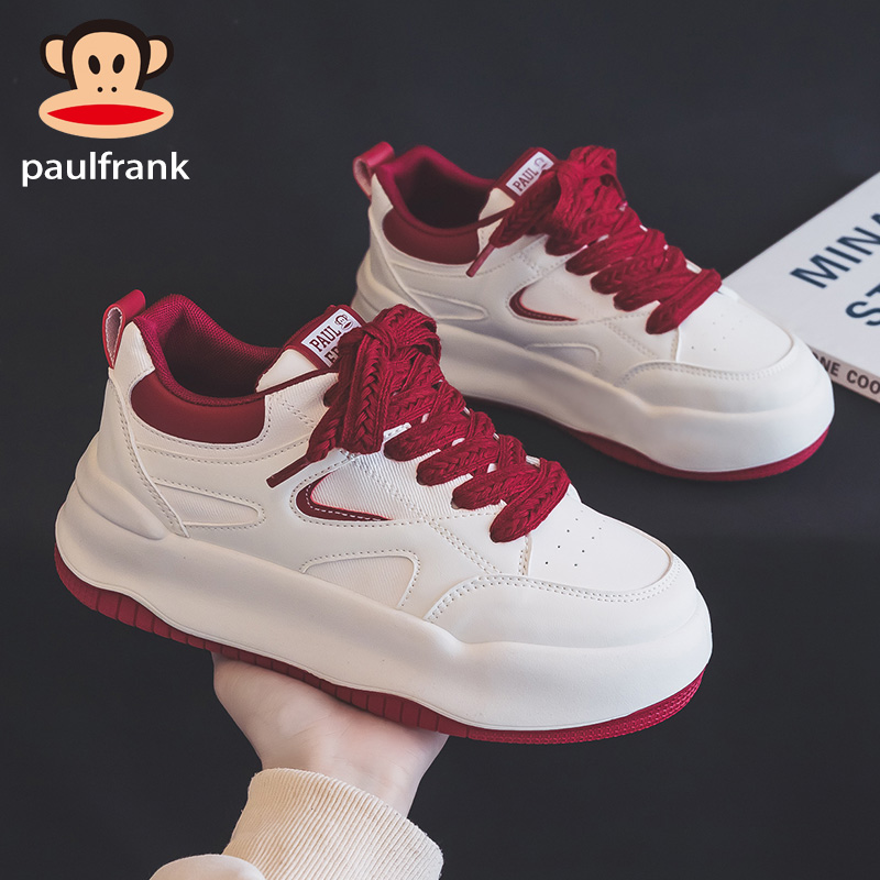 大嘴猴休闲厚底增高红色小白鞋女