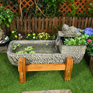 户外流水摆件循环水阳台鱼池造景庭院花园布置农家小院仿石槽鱼缸