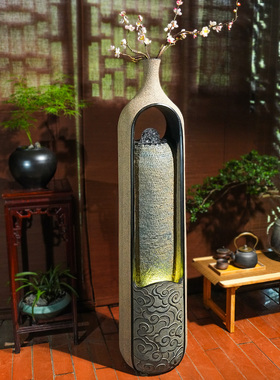 室内玄关落地装饰流水生财摆件循环水电视柜旁茶室落地中式造景