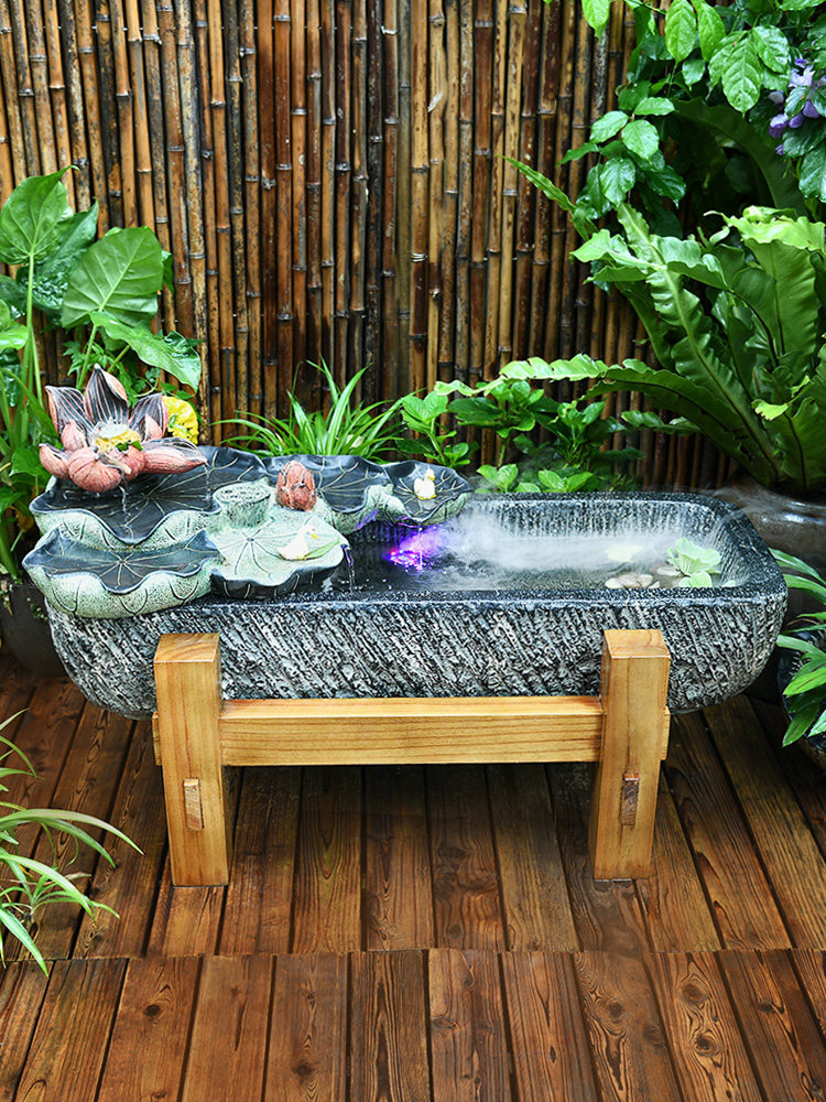 室外成品鱼池子户外鱼缸带流水摆件庭院造景布置农村院子循环水景