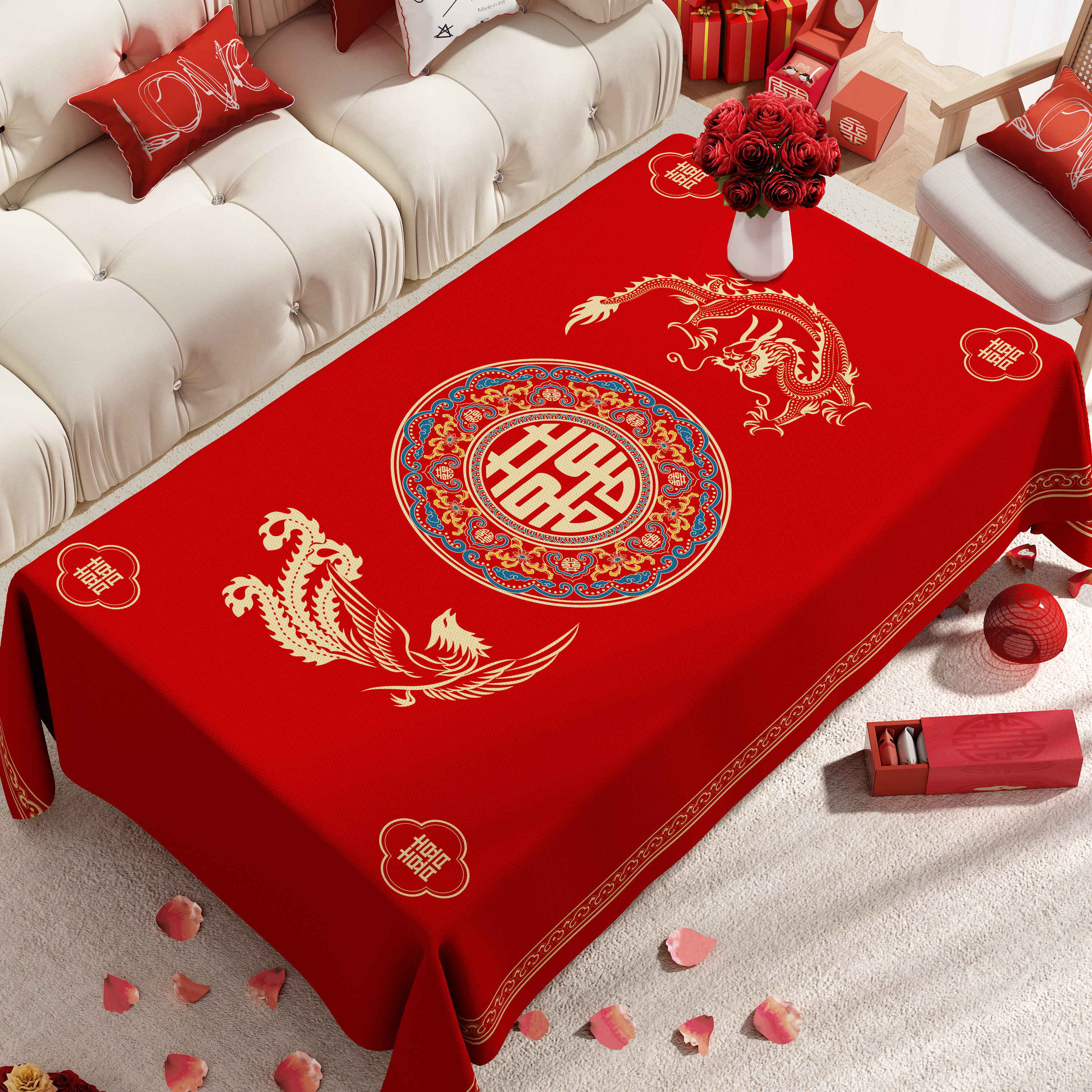 结婚双喜字红色茶几台桌布喜事喜庆婚庆订婚盖布中式结婚婚房桌布,居家布艺,桌布,淘宝优惠券,粉丝福利购,淘宝优惠卷