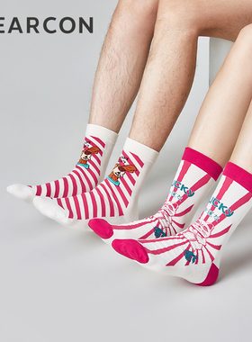 意尔康袜子女中筒袜招财猫情侣款潮袜卡通可爱红色棉袜袜子男ins