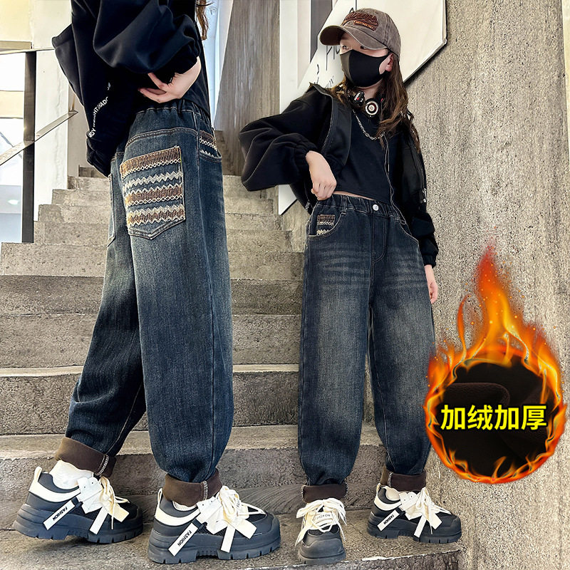 女童一体绒牛仔裤秋冬款儿童冬装复古裤子大童女孩冬季加厚老爹裤,童装/婴儿装/亲子装,儿童牛仔裤,淘宝优惠券,粉丝福利购,淘宝优惠卷