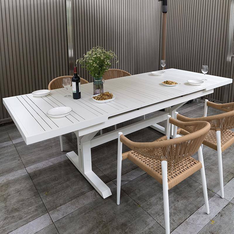 户外藤编休闲咖啡桌椅北欧白色庭院花园伸缩室外桌椅组合耐淋晒