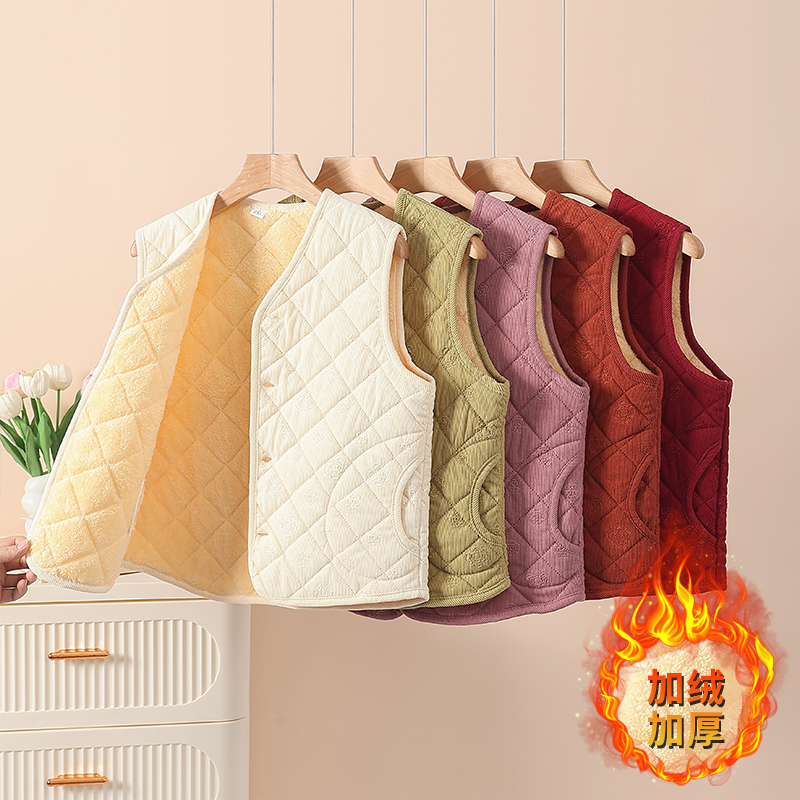 冬灯芯绒中老年妈妈马甲女加绒加厚保暖背心坎肩外穿马夹外套上衣