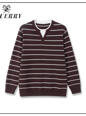 9.6%绵羊毛混纺-海鸥领双层领条纹撞色毛衣-M490