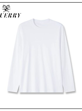 【元气珠珠】EQ男装百搭黑白100新疆棉圆领纯色长袖T恤基础白W202