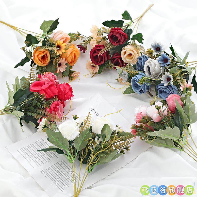 仿真花束玫瑰花百合花绣球单枝假花装饰花塑料花栅栏花工程室外花