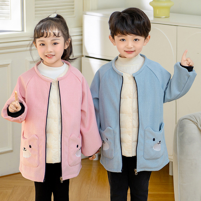 儿童罩衣2025秋冬画画宝宝围裙男童加绒加厚护衣女童吃饭防脏罩杉