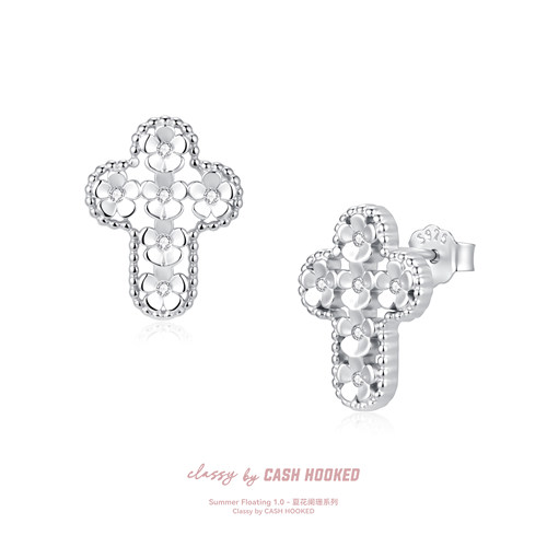 ClassybyCH 银饰 夏花阑珊系列 炽夏·EteFlamme 十字架耳钉