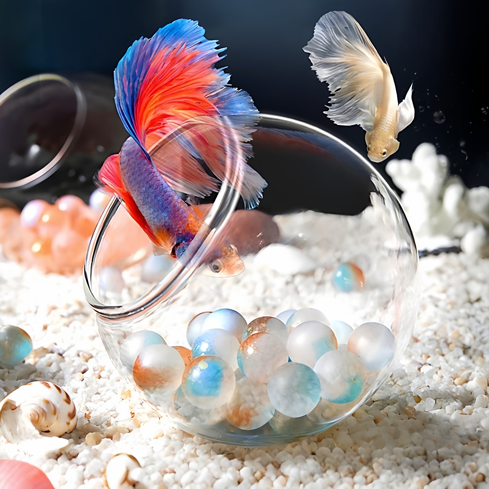 网红鱼缸透明躲避屋小鱼黑壳虾寄居蟹斗鱼观赏鱼小型造景摆件全套