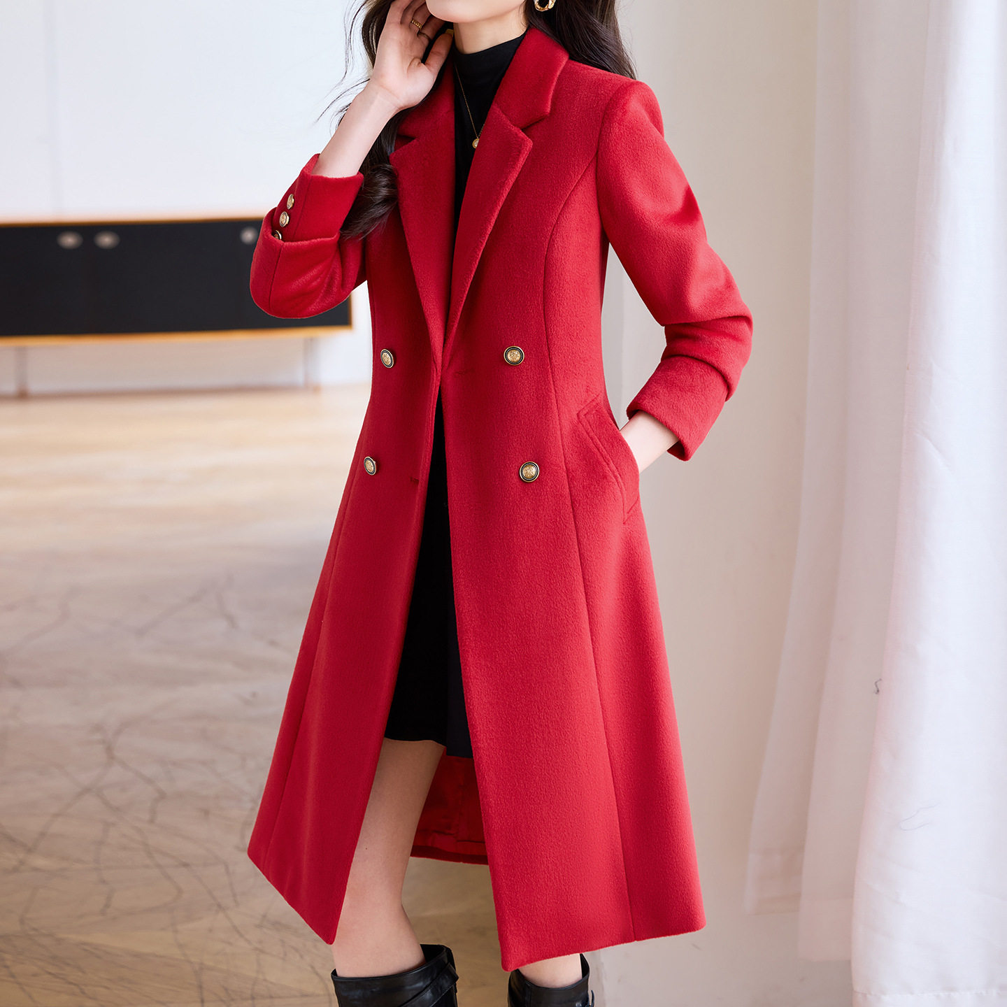 红色大衣外套女款毛呢风衣2025新款秋冬感修身中长款西装外套,女装/女士精品,毛呢外套,淘宝优惠券,粉丝福利购,淘宝优惠卷