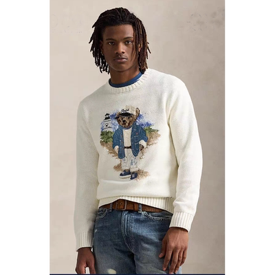 男装毛衣R*L纯棉2025秋冬Bear小熊针织衫上衣潮流