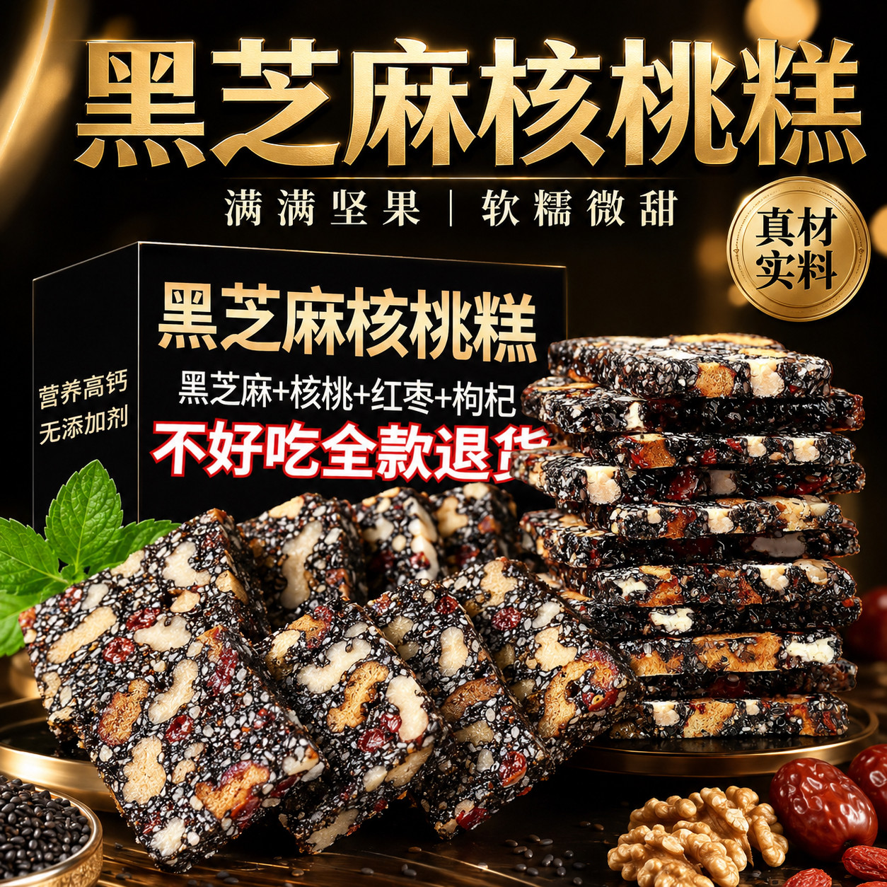 黑芝麻红枣核桃糕枸杞营养糕纯手工零食独立软糕散装独立包装糕点