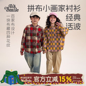 smile 「初秋经典 」复古时髦儿童百家布格纹长袖 Its 衬衫 男童女童