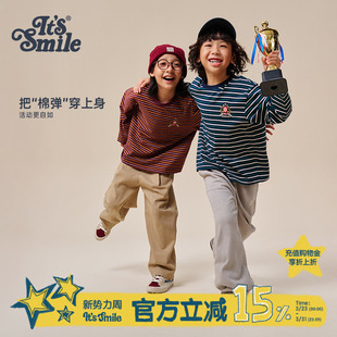 男女童条纹春装 Its T恤2026春秋新款 儿童纯棉长袖 上衣潮 smile童装