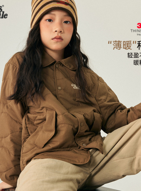 Its smile童装儿童衬衫外套冬男童保暖轻薄冬装女童翻领夹棉上衣