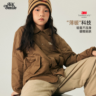 Its 儿童衬衫 外套冬男童保暖轻薄冬装 女童翻领夹棉上衣 smile童装