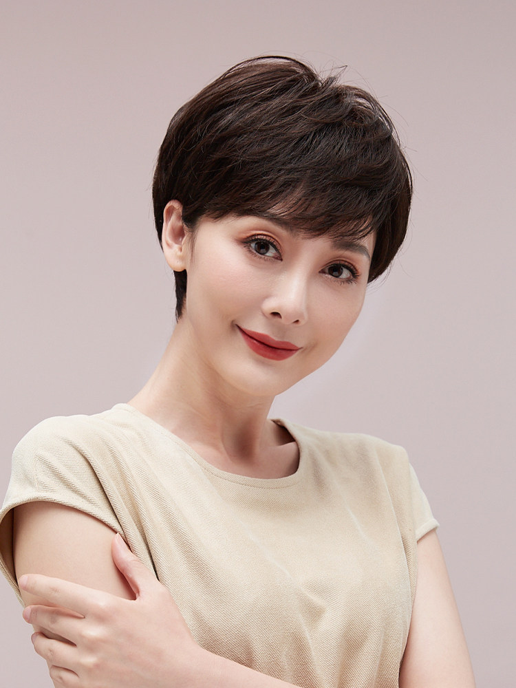 假发女短发妈妈假发中老年女士假发真发全真人发套全头自然真人发