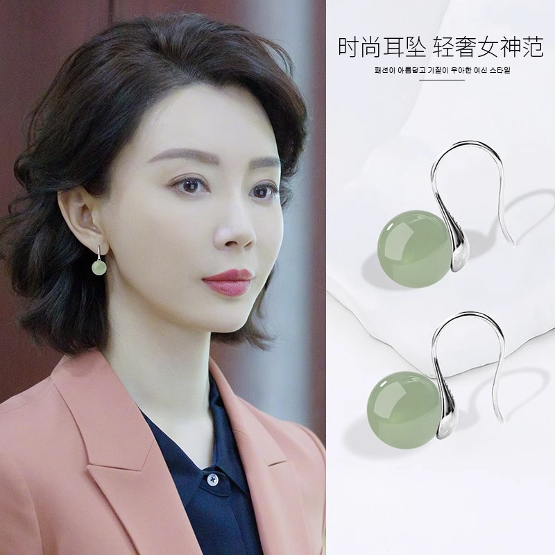 翡翠和田玉耳环高级感轻奢小众